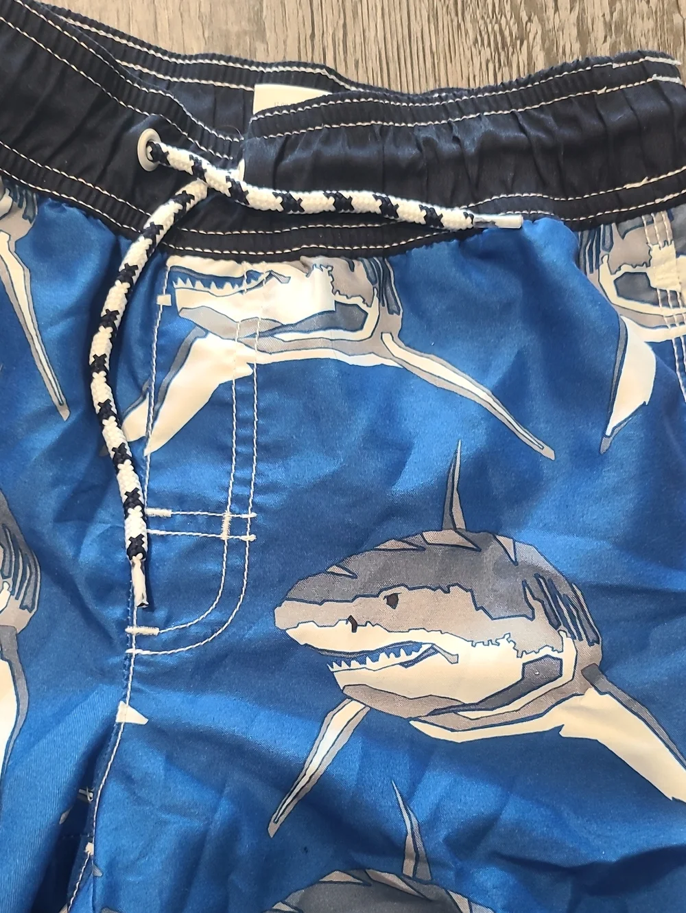 Gymboree Grest White Shark Print Swim Trunks Size Medium 7/8